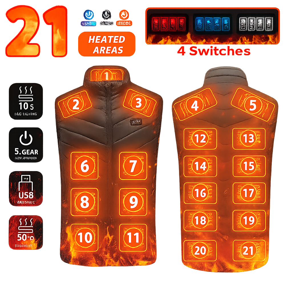 Electric Heated Vest – Winter Vest with 21 Heating Zones for Men & Women